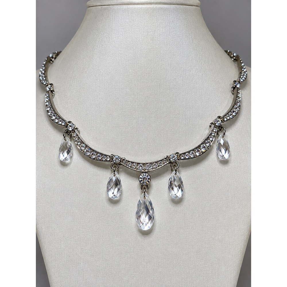 CAROLEE Vintage Crystal Rhinestone Statement Necklace Silver Tone Teardrop